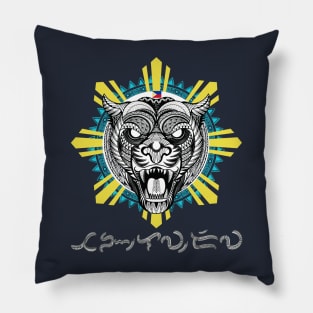 Philippine Sun Tribal line Art Tiger / Baybayin word Tanglaw-diwa (Guiding light) Pillow