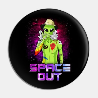 Space Out Hipster Alien Smoking & Spacing Out Hipster UFO Pin