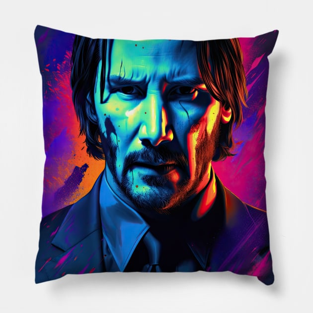 John Wick 4 Colorful Pillow by Zalbathira