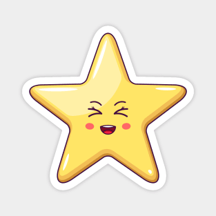 Cartoon Kawaii Golden Star with Laughing Face Magnet