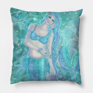 Blue Crystal dreams mermaid by Renee Lavoie Pillow