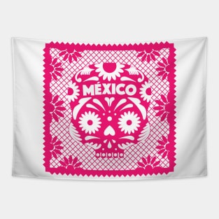 Mexican Day Of The Dead Pink Sugar Skull / Traditional Cultural Icon in México by Akbaly Tapestry