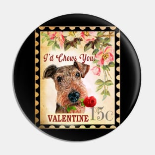 Airedale terrier Vintage Valentine Funny Dog With Rose Pin