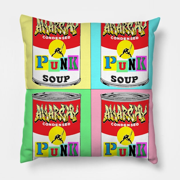 Pop Art Soup Art Punk soup Pillow by LowEndGraphics