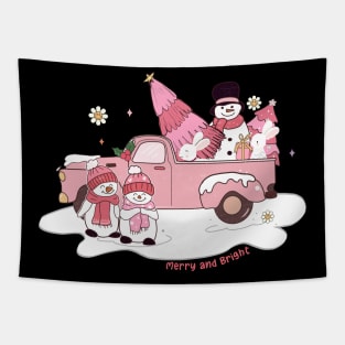 Merry and Bright Pink Christmas Tapestry