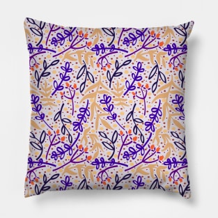 Botanicals and Dots - Hand Drawn Design - Pink, Purple, Orange, Black Pillow