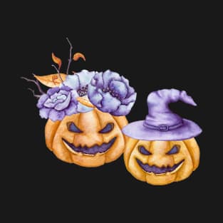 Pumpkins with Light Violet Flowers T-Shirt