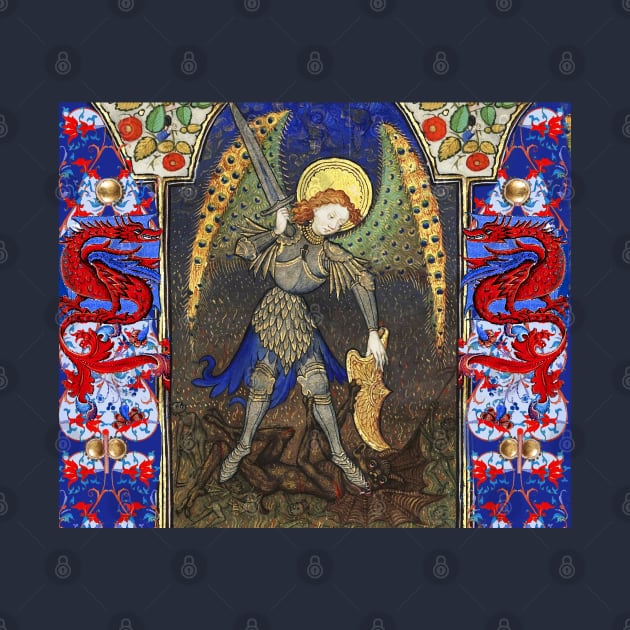 ST. MICHAEL ARCHANGEL COMBATTING DEVIL AND RED DRAGONS Medieval Miniature by BulganLumini