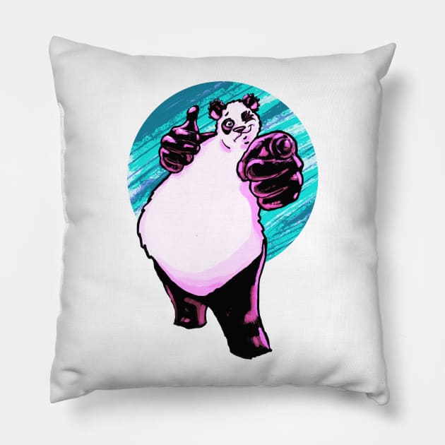 Buddy Panda with Bright Blue Background Pillow by MSerido