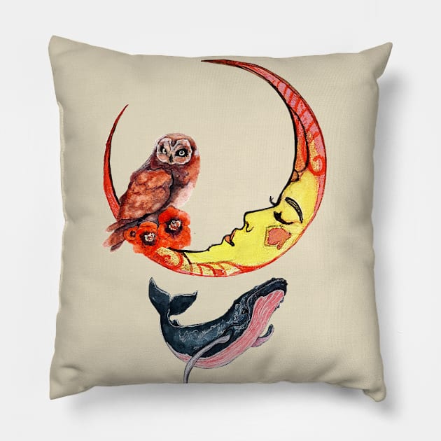 Owl on the Moon Pillow by TatianaBS