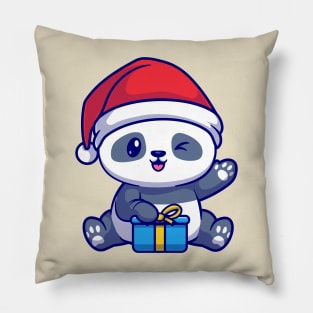 Cute Panda With Gift Box In Winter Cartoon Pillow