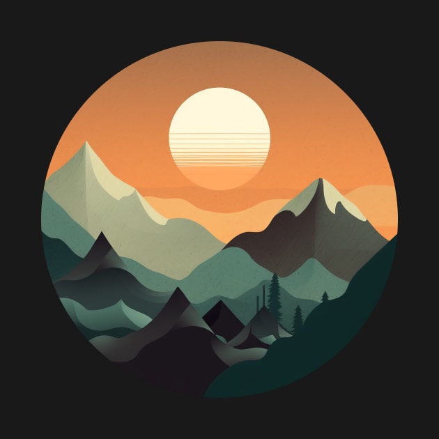 Mountains Sun Contemporary Flat Art by yambuto