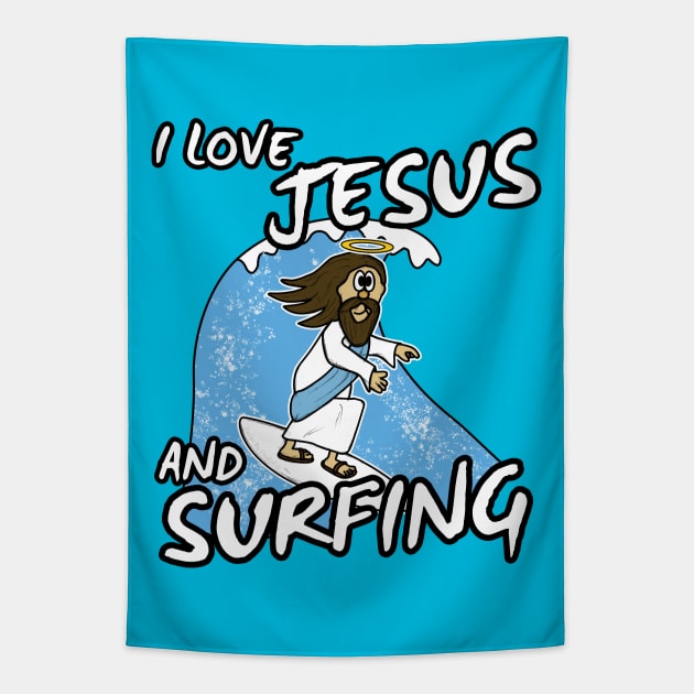 Christian Surfer, I Love Jesus and Surfing Tapestry by doodlerob