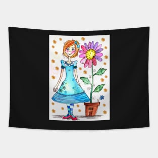 Girl with a potted flower Tapestry