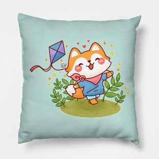 Little Fox Playing Kite Pillow