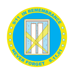 9/11 in Remembrance,  Never Forget, 9.11.01 in Cyan and Yellow T-Shirt