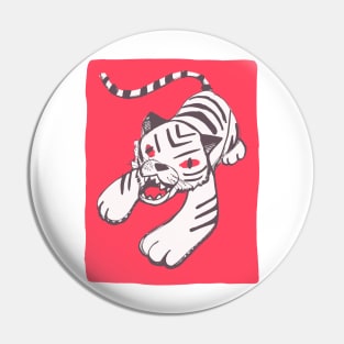 White siberian tiger on red. Hand drawn illustration Pin