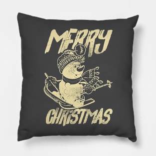 Skiing Snowman - Merry Christmas - Cream Pillow