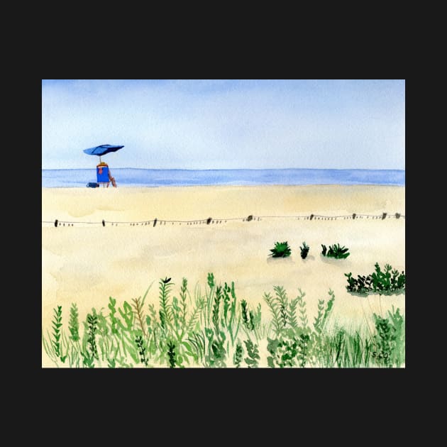 Assateague Island Watercolor Beach Painting by Sandraartist