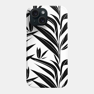 Tropical leaves silhouette black and white pattern Phone Case