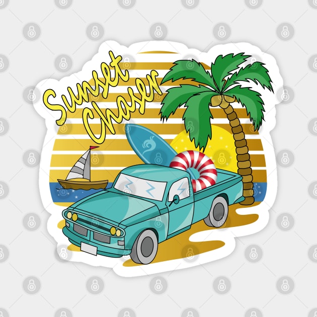 Sunset Chaser - Vehicle - Beach Day Magnet by Designoholic