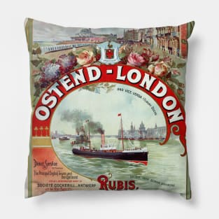 Ostend - London Belgium Vintage Poster 1900 Pillow