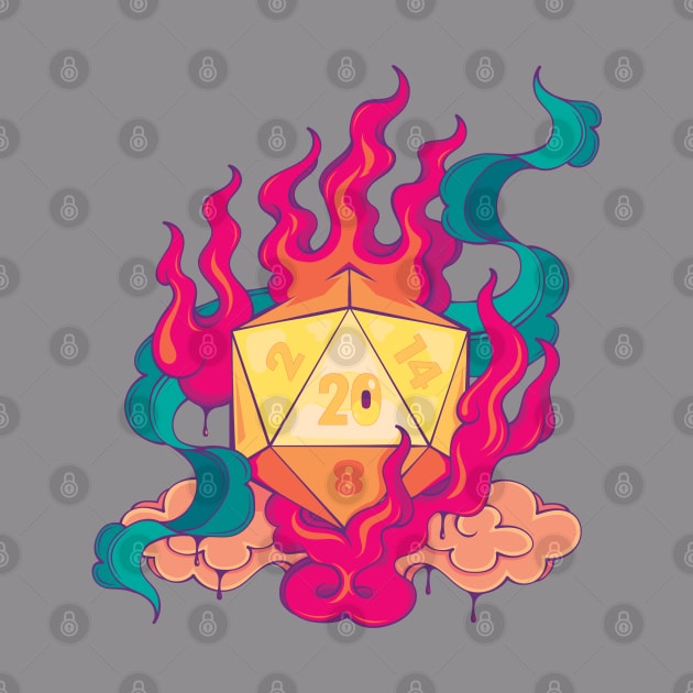 Surreal D20 Lucky Dice on Fire by HSIN