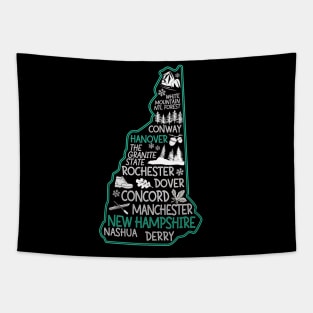 New Hampshire Hanover cute map Conway Rochester Dover Manchester The Granite State Tapestry