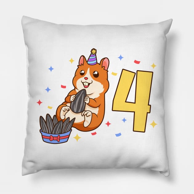 I am 4 with hamster - kids birthday 4 years old Pillow by Modern Medieval Design