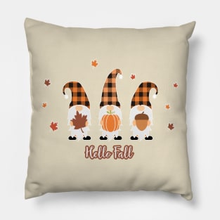 Say Hello Fall with cute gnomes with fall leaves Pillow