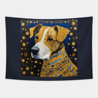 Gustav Klimt Style Brown Dog with Striped Coat Tapestry