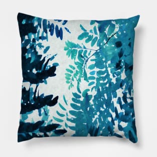 Blue Teal Green Frond Leaves Pillow