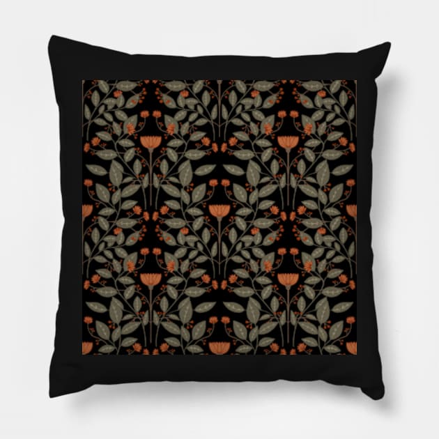 William Morris inspired pattern, floral pattern, autumn flowers Pillow by BosskaDesign