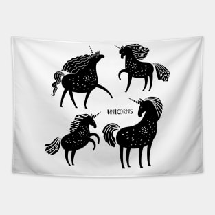 Unicorn Black Silhouettes Tapestry