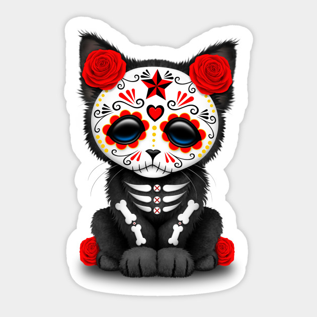 Cute Red Day Of The Dead Kitten Cat Day Of The Dead Sticker Teepublic