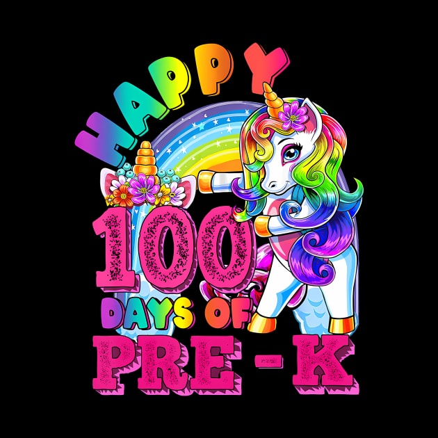 Dabbing Unicorn 100th Day Of School PreK Kid Girls Teacher by Saboia Alves