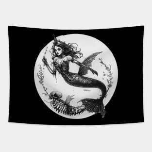 Gothic Mermaid Queen Skeleton Spooky Horror Halloween Witchy Punk Tapestry