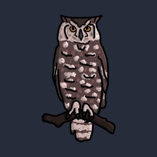 Great Horned Owl Sitting on Branch T-Shirt