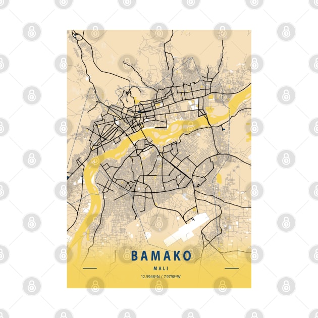 Bamako - Mali Yellow City Map by tienstencil