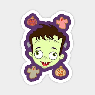 Spooky Cute Baby Frankenstein Halloween - Pumpkin & Ghosts Magnet