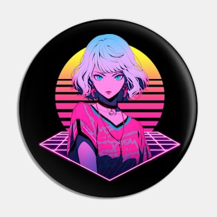 Retro Wave 80s Anime Girl – Anime Sticker Pin