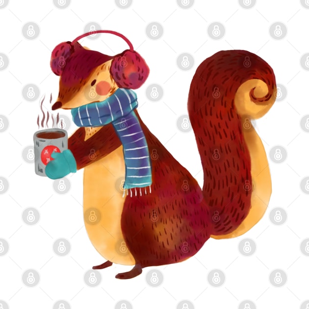 Squirrel Drinking Coffee Christmas Edition by JuanesArtShop