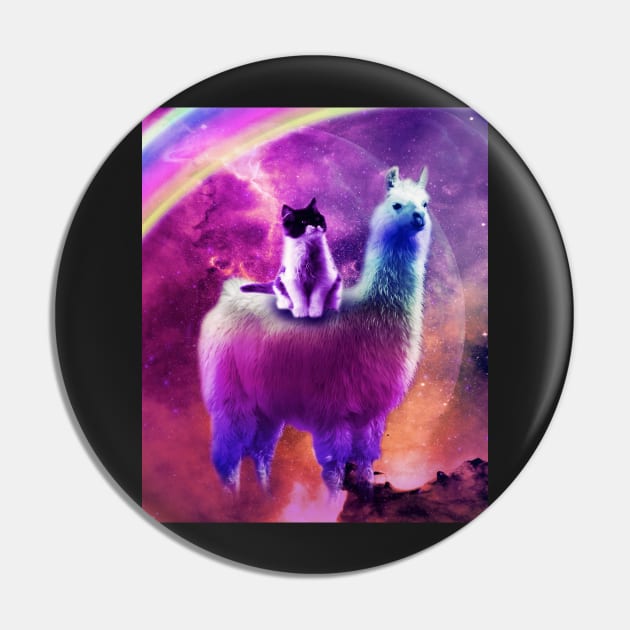 Kitty Cat Riding On Rainbow Llama In Space Pin by Random Galaxy