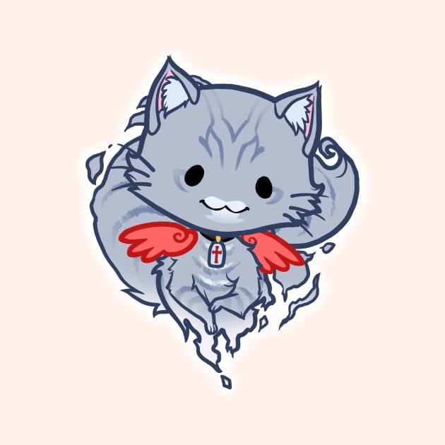 Halloween Chibi Winged Kitty - Grey Tabby Ghost Cat by theghostfire