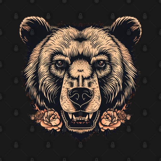 Vintage Grizzly Bear Head Tattoo by Retroprints