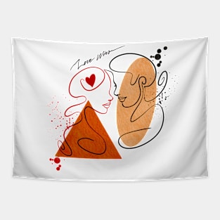 Line illustration of a couples faces Tapestry