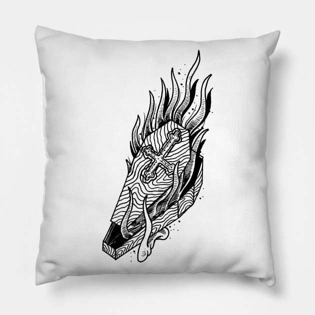 Flaming Coffin Pillow by btcillustration