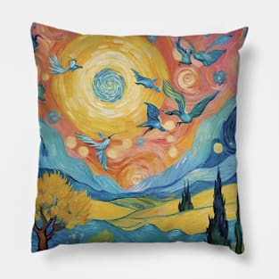 Starry Sunflower Dreams: Van Gogh's Midnight Reverie Pillow