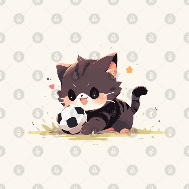 Striped cat loving football by etherElric