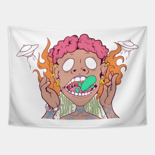 Super dope brain is on fire cartoon illustration Tapestry